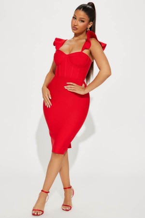 Red Fashion Nova Alani Bandage Midi Women Dress USA | 392487XKP