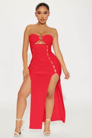 Red Fashion Nova Alli Mesh Maxi Women Dress USA | 472395BXT