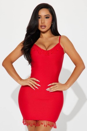 Red Fashion Nova Allie Bandage Mini Women Dress USA | 471892TBP