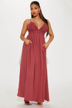 Red Fashion Nova Beach Vacation Maxi Women Dress USA | 092734DYB