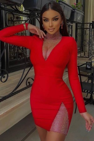 Red Fashion Nova Beginning To Wonder Bandage Mini Women Dress USA | 594217EJU