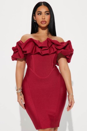 Red Fashion Nova Belinda Bandage Mini Women Dress USA | 564832BJC