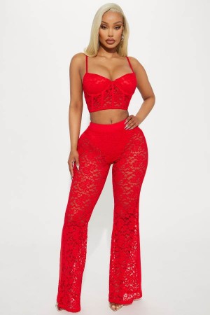 Red Fashion Nova Candace Lace Pant Set Women Pants USA | 680379NYT