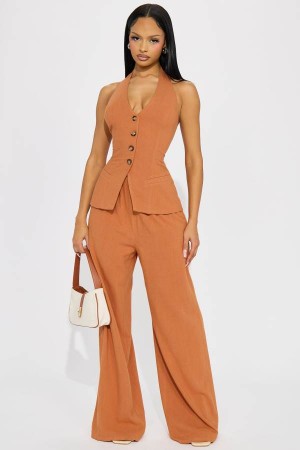 Red Fashion Nova Cece Linen Pant Set Women Pants USA | 179058TUK