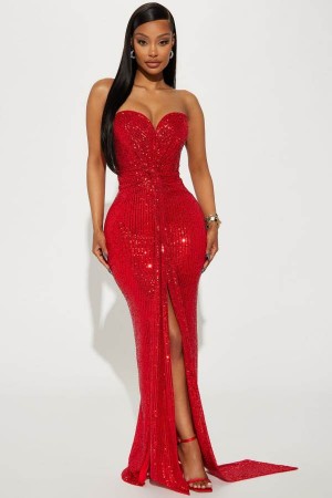 Red Fashion Nova Celeste Sequin Maxi Women Dress USA | 594876RCY