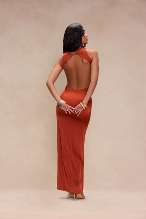 Red Fashion Nova Charlie Satin Maxi Women Dress USA | 719286LBF