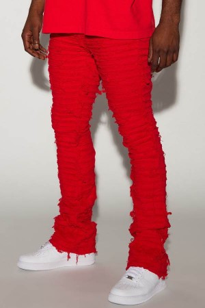 Red Fashion Nova Crew Stacked Skinny Flare Men Pants USA | 598432ZWE