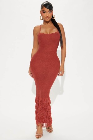 Red Fashion Nova Delany Knit Maxi Women Dress USA | 206983ZMI