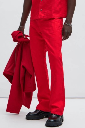 Red Fashion Nova Deprime Stacked Slim Flare Men Pants USA | 274185KRU