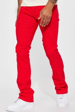 Red Fashion Nova Diamond Fray Stacked Skinny Flared Men Pants USA | 926508ENX