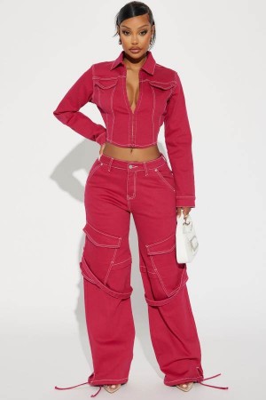 Red Fashion Nova Electric Touch Cargo Women Jeans USA | 072381ZUD