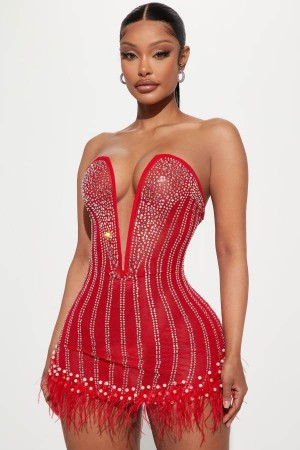 Red Fashion Nova Glammed Up Embellished Mini Women Dress USA | 381059YHC