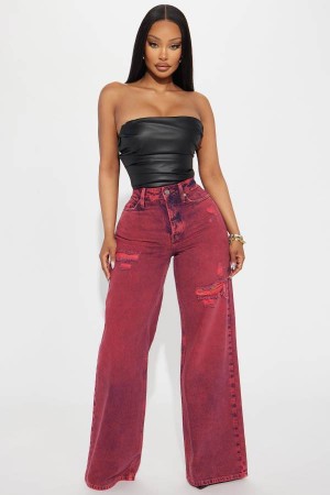 Red Fashion Nova Good Advice Wide Leg Women Jeans USA | 609452DGQ