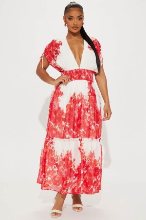 Red Fashion Nova Jessica Floral Maxi Women Dress USA | 891250RKA