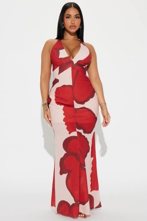 Red Fashion Nova Loving Life Linen Maxi Women Dress USA | 413980UTZ