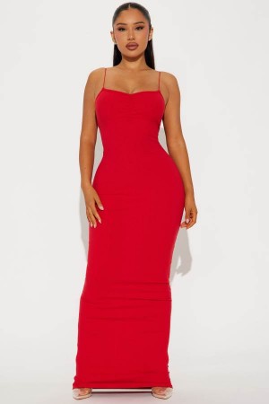 Red Fashion Nova Lyla Snatched Maxi Women Dress USA | 824537NKB