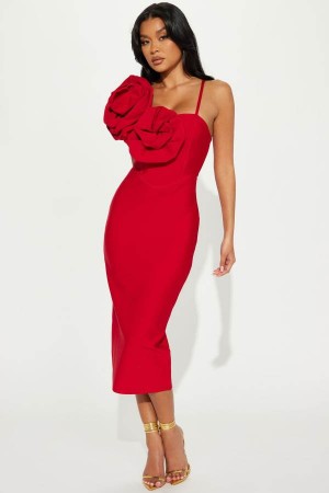 Red Fashion Nova Mary Bandage Midi Women Dress USA | 241896DTK