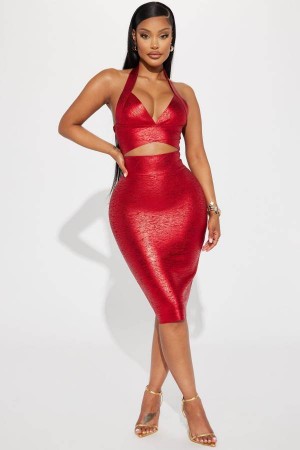 Red Fashion Nova Maya Bandage Midi Women Dress USA | 740286MNT