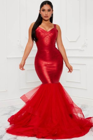 Red Fashion Nova Mermaid Fresh Out Of Fashion Week Women Dress USA | 618794REM