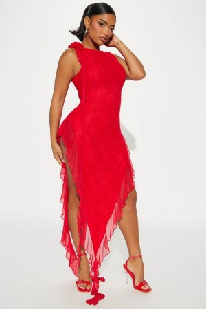 Red Fashion Nova Mimi Lace Maxi Women Dress USA | 926815NZL