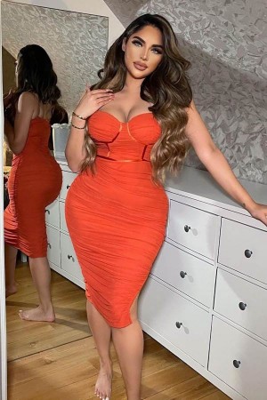 Red Fashion Nova Night Sensation Ruched Midi Women Dress USA | 451083YRF