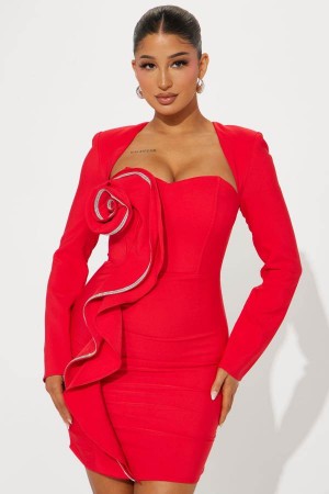 Red Fashion Nova Scarlett Ruffle Mini Women Dress USA | 124085FPR