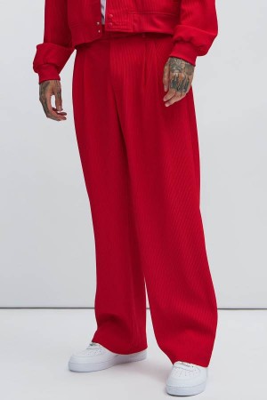 Red Fashion Nova Show Up Pleated Loose Men Pants USA | 250489GES