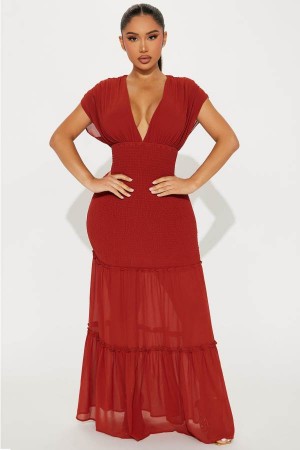 Red Fashion Nova Sienna Chiffon Maxi Women Dress USA | 637259EKQ