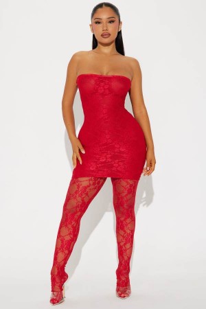 Red Fashion Nova So Lovely Lace Micro Mini Set Women Dress USA | 261589RBJ