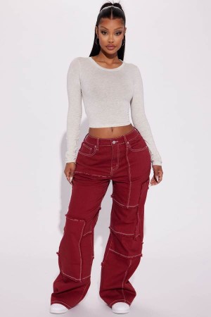 Red Fashion Nova So Sketchy Stretch Cargo Women Jeans USA | 209567RLS