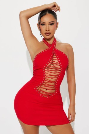 Red Fashion Nova Too Hot Micro Mini Women Dress USA | 809357SOR