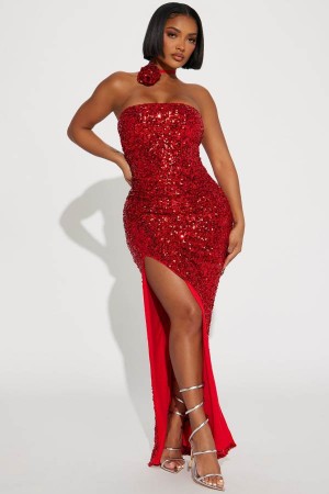 Red Fashion Nova Valentina Sequin Maxi Women Dress USA | 364790JKD