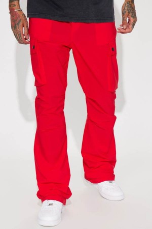 Red Fashion Nova With It Nylon Cargo Flared Men Pants USA | 836471PKW