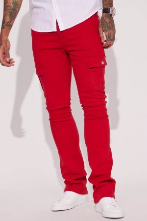 Red Fashion Nova Without Me Stacked Skinny Flare Men Pants USA | 850642QJK