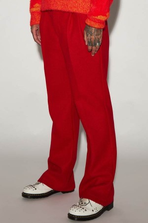 Red Fashion Nova Zip It Out Relaxed Flare Men Pants USA | 184792DVL