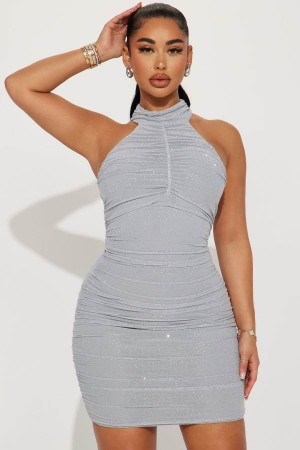 Silver Fashion Nova Adaline Mini Women Dress USA | 912853EWH