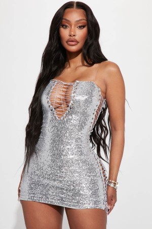 Silver Fashion Nova After Party Chic Sequin Mini Women Dress USA | 324671GCJ