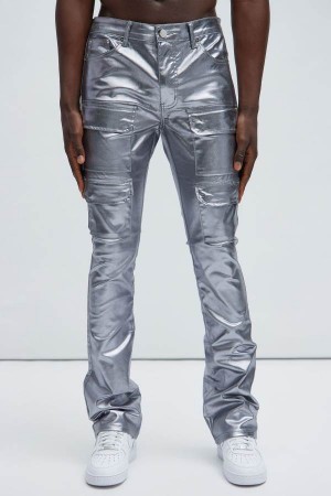 Silver Fashion Nova Came To Party Cargo Flare Waxed Men Pants USA | 593807OPV