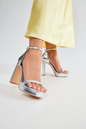 Silver Fashion Nova Lucky Stars Heeled Women Sandals USA | 780253KLD