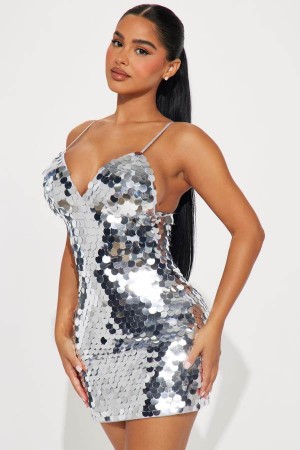 Silver Fashion Nova Mollie Sequin Mini Women Dress USA | 837069KAF