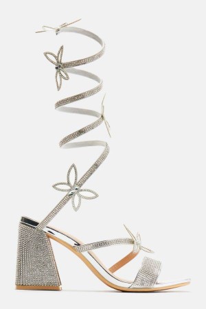 Silver Fashion Nova Sending My Love Heeled Women Sandals USA | 140975DJC