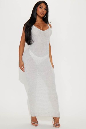 Silver Fashion Nova Shining Loud Maxi Women Dress USA | 953486KJC