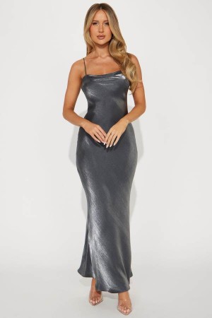 Silver Fashion Nova Tinsley Maxi Women Dress USA | 109683NXM