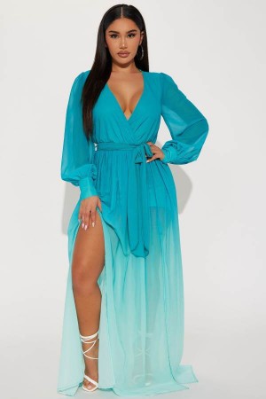 Turquoise Fashion Nova Alli Ombre Maxi Women Dress USA | 483651DWS