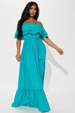 Turquoise Fashion Nova Caribbean Beauty Maxi Women Dress USA | 235986YKD