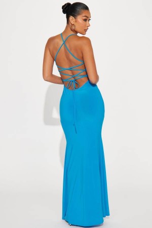 Turquoise Fashion Nova Leaping Into To You Maxi Women Dress USA | 348792AMW