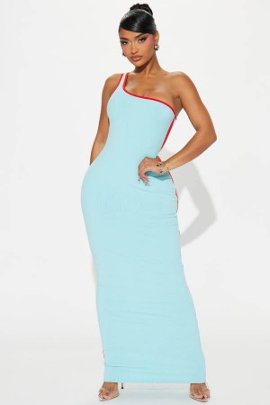 Turquoise Fashion Nova Maya Snatched Maxi Women Dress USA | 095248EGY