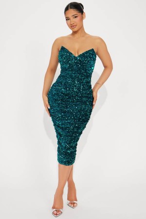 Turquoise Fashion Nova Sahara Sequin Midi Women Dress USA | 071892QCN