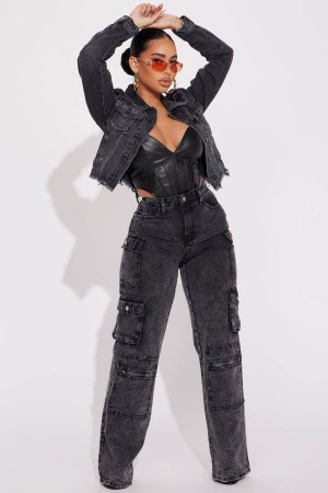 Wash Black Fashion Nova Mad For You Cargo Women Jeans USA | 536098WQT