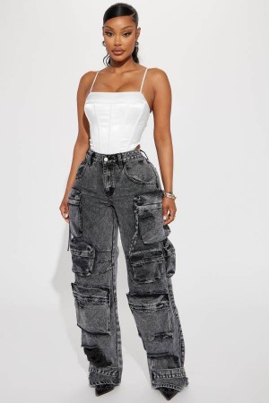 Wash Black Fashion Nova Millie Non Stretch Ripped Cargo Women Jeans USA | 389641MHZ